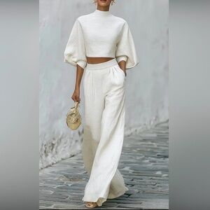 Elegant White Women's 2 piece outfit